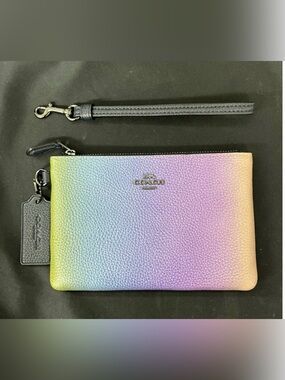 Coach Rainbow Ombre leather corner zip wristlet EUC